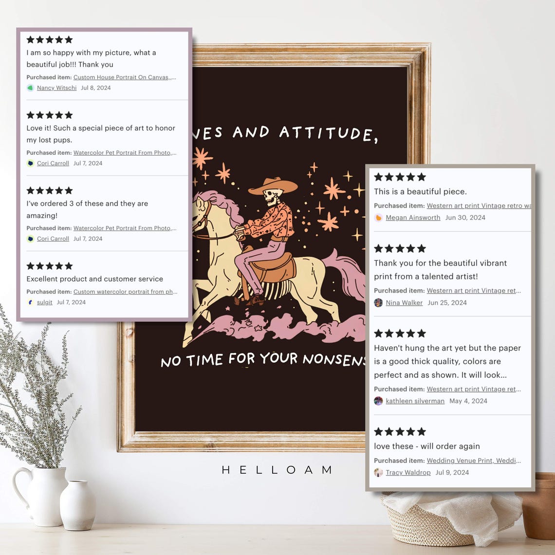 Bones And Attitude Skeleton Cowboy Riding Horse Funny Quote Art Poster - Image 4