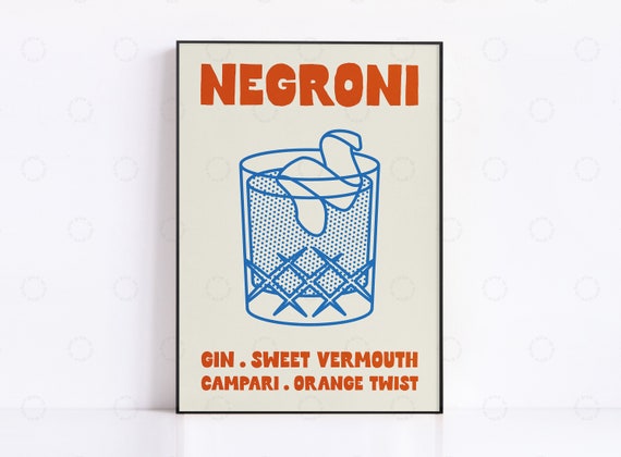 Negroni Cocktail Retro Poster, Mid-Century Modern Bar