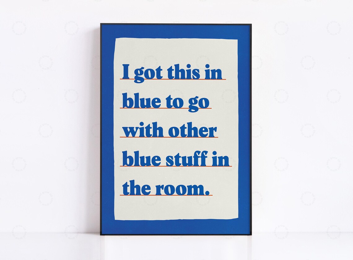 Blue Colour Scheme Typography Poster, Retro Living Room