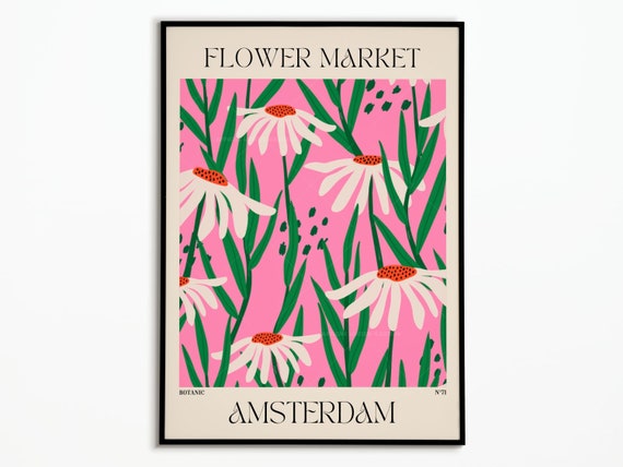 Flower Market Floral Poster, Botanical Wall Decoration