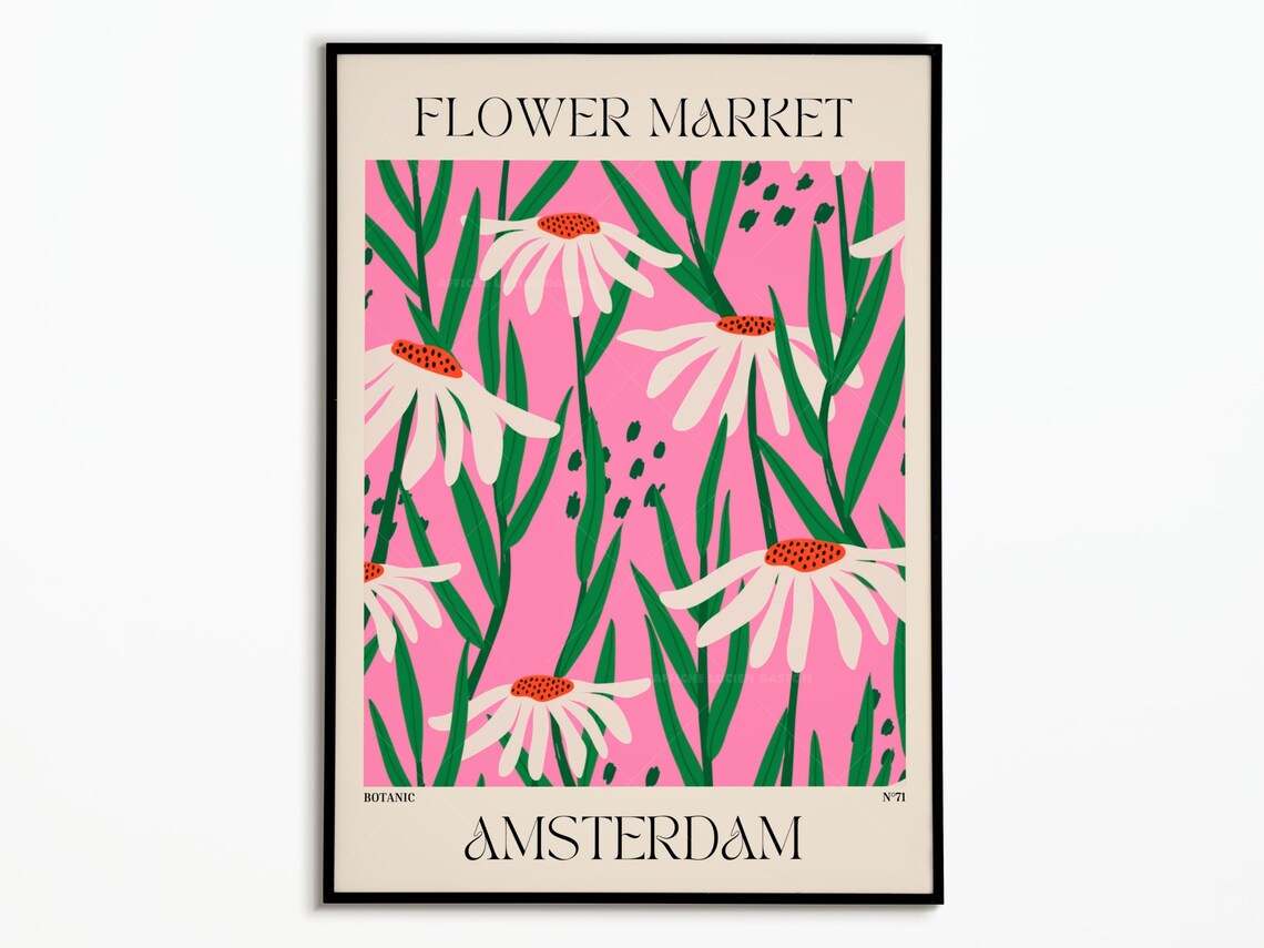 Flower Market Floral Poster, Botanical Wall Decoration