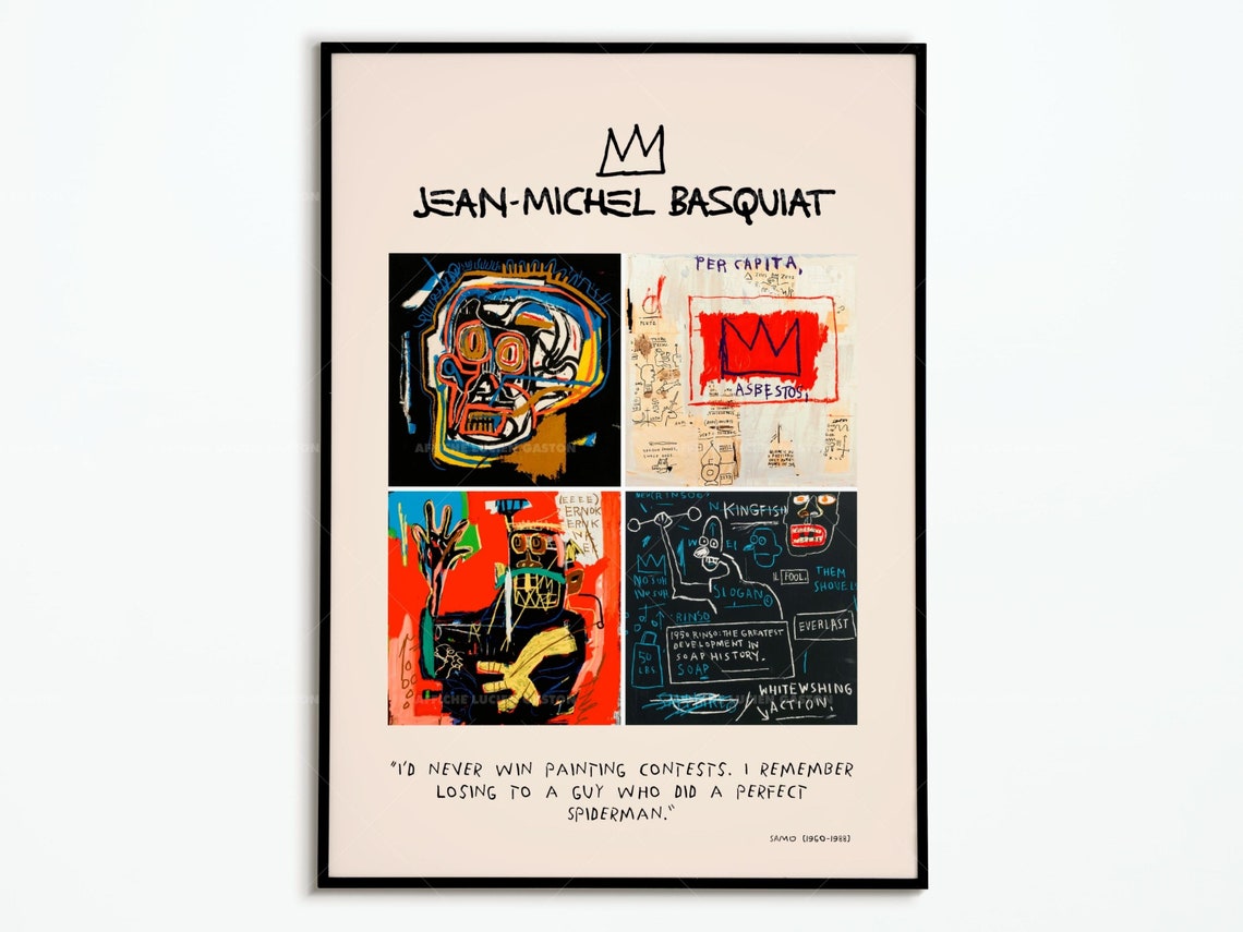 Jean-Michel Basquiat Four Works Collage Crown Quote Art Poster