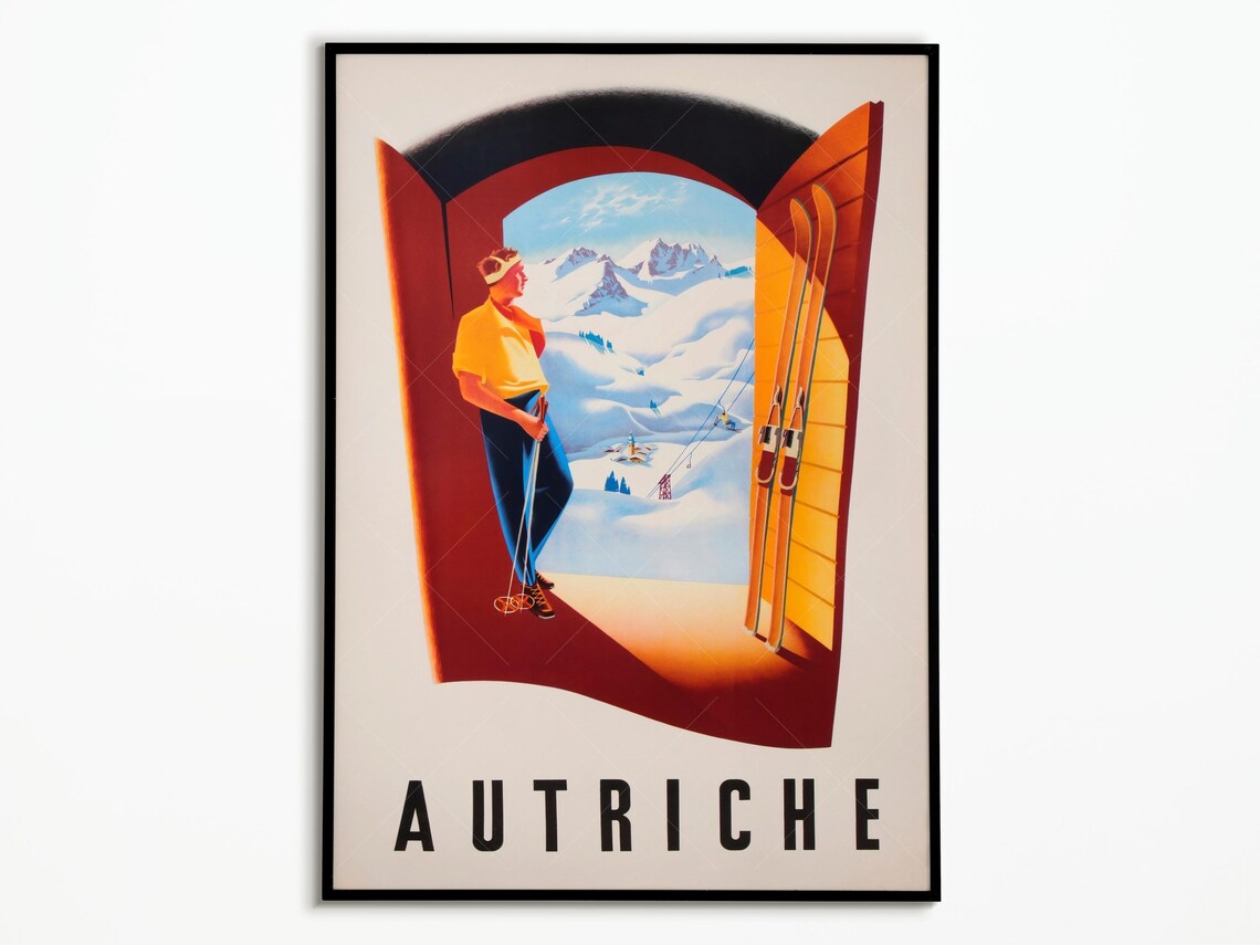 Autriche Austria Vintage Ski Resort Chalet Alpine Travel Poster