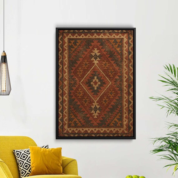 Classic Warm Red Kilim Rug Canvas Diamond Medallion Design Poster
