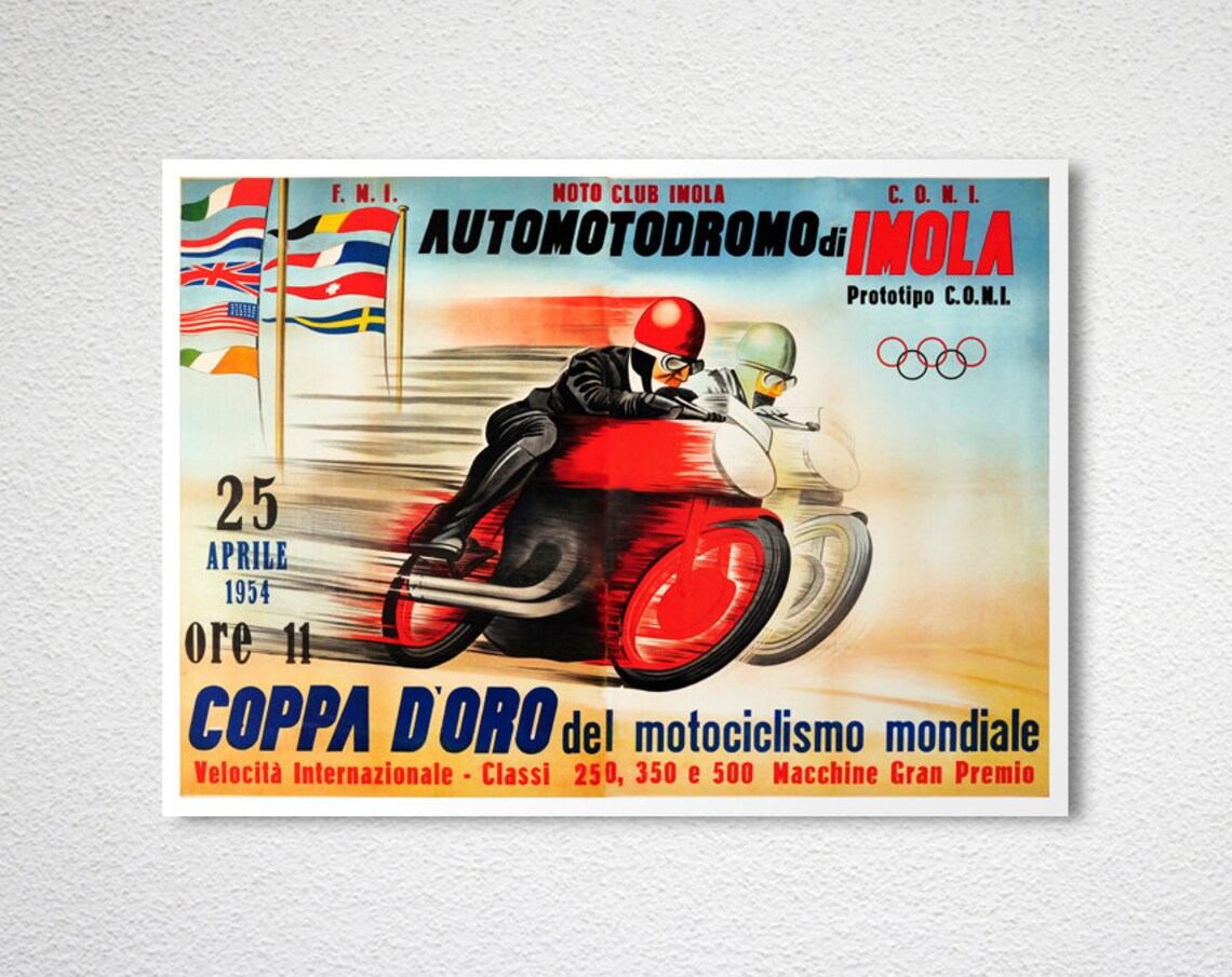 Coppa d'Oro Imola Vintage Italian Motorcycle Grand Prix Racing Poster - Image 2