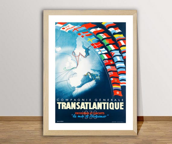 Compagnie General Transatlantique Croisieres Et Circuits Vintage Travel Poster Retro Cruise Poster Gift Idea Wall Decor