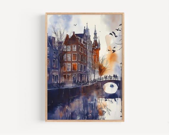Amsterdam Watercolor Painting Wall Art Print Poster Travel Decor Illustration Home Artwork