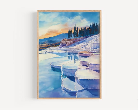 Pammukale Watercolor Painting Wall Art Print Turkey Poster Travel Decor Illustration Home Artwork