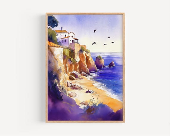 Algarve Watercolor Painting Wall Art Print Portugal Poster Travel Decor Illustration Home European