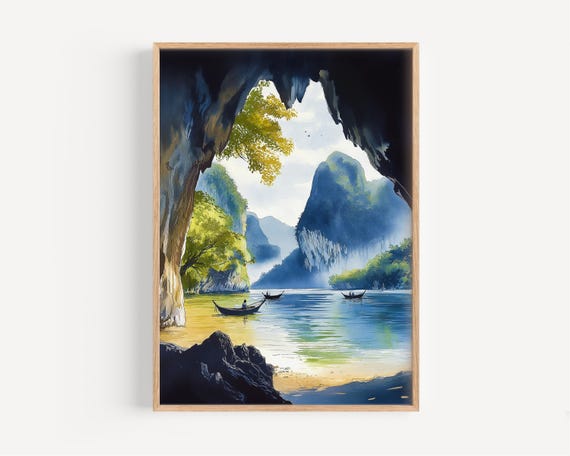 Phong Nha Watercolor Painting Wall Art Print Poster Vietnam Travel Decor Illustration Home