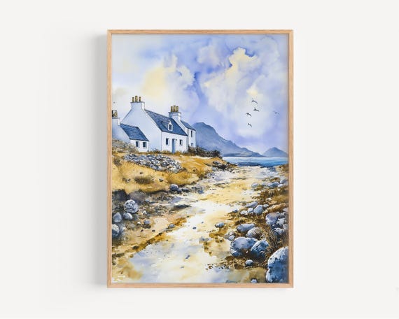 Outer Hebrides Watercolor Painting Wall Art Print Scotland Poster Uk Travel Decor Illustration Home