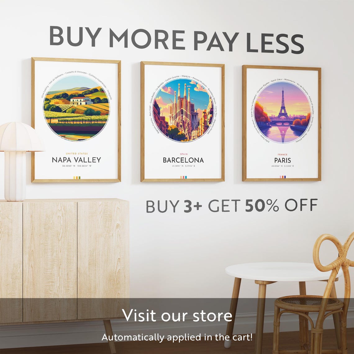 Napa Valley California Vineyard Harvest Golden Hills Travel Poster - Image 3