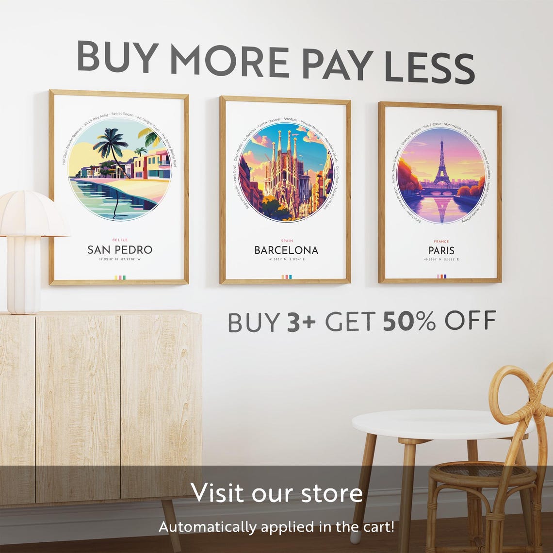 San Pedro Belize Palm Beach Caye Sunset Vintage Travel Poster - Image 3