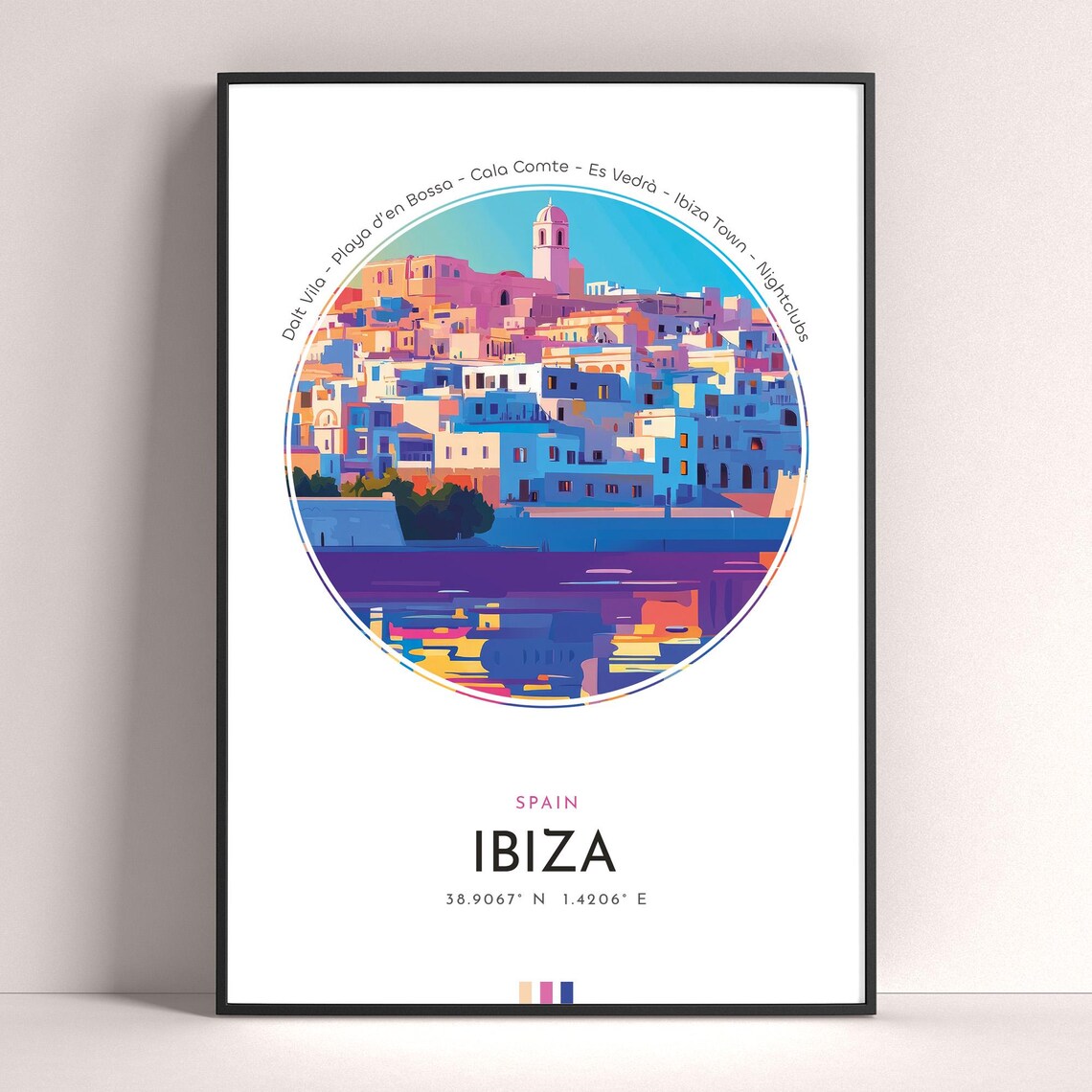 Ibiza Spain Dalt Vila Old Town Harbor Reflection Travel Poster