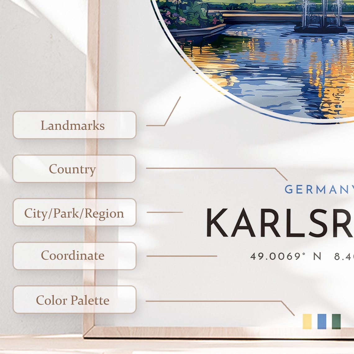 Karlsruhe Germany Palace Garden Fountain Evening Travel Poster - Image 2