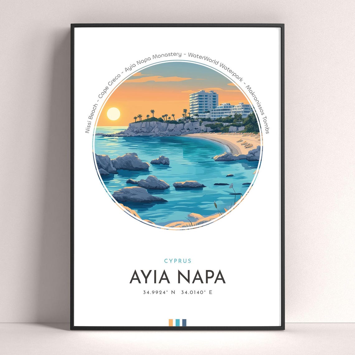 Ayia Napa Cyprus Sunset Beach Resort Coastline Travel Poster