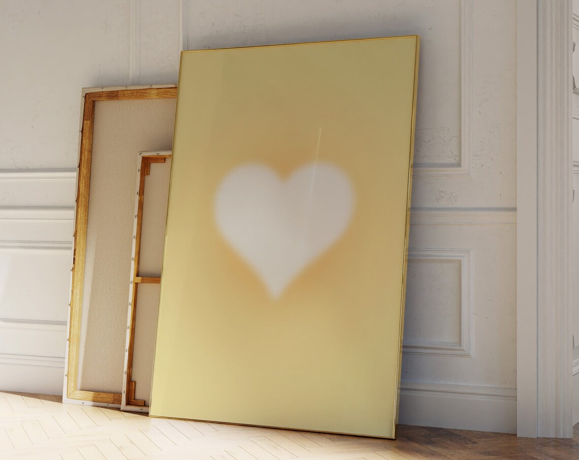 Yellow Heart Art Print, Yellow Trendy Room Decor