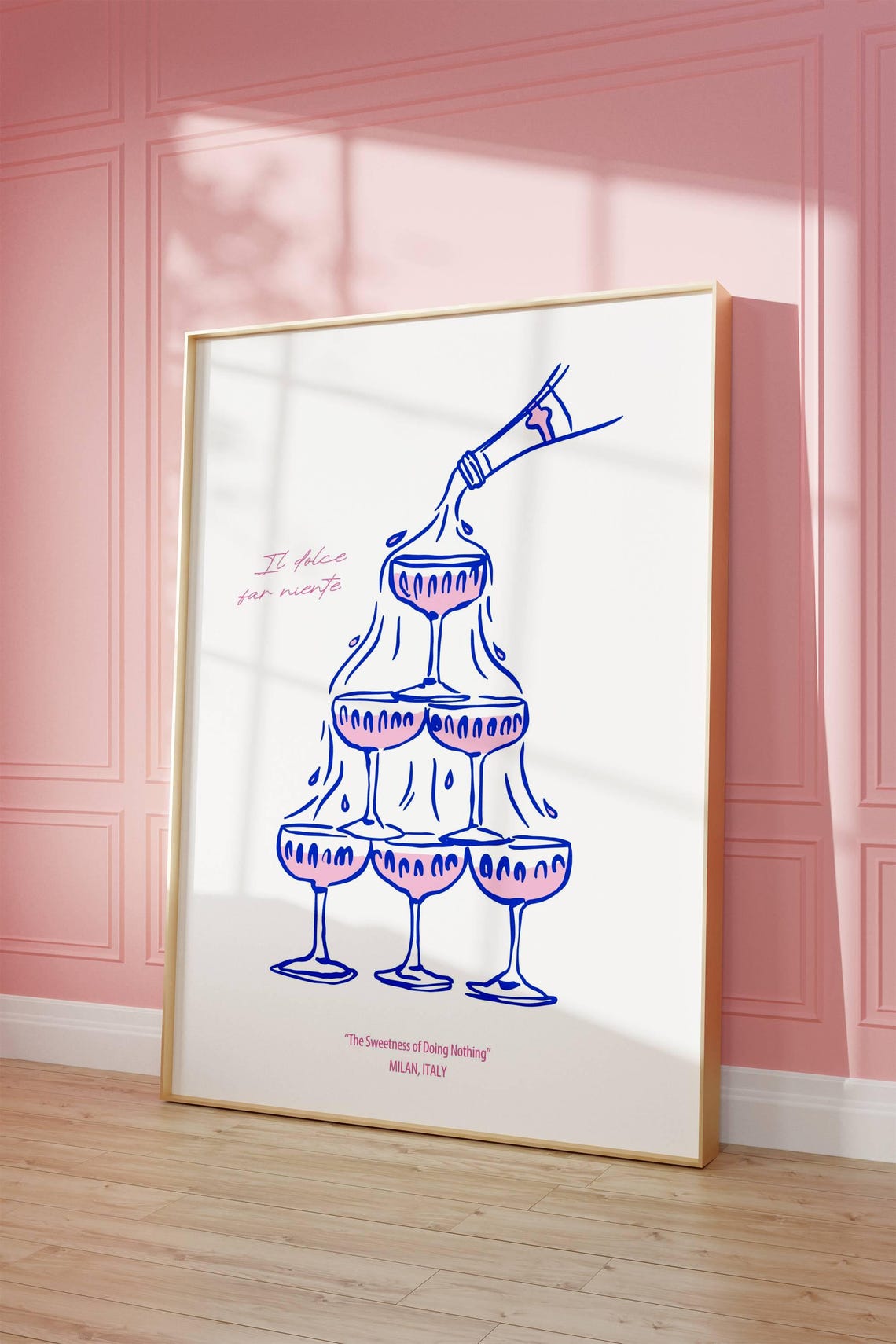 Il Dolce Far Niente Milan Champagne Tower Blue Line Art Poster