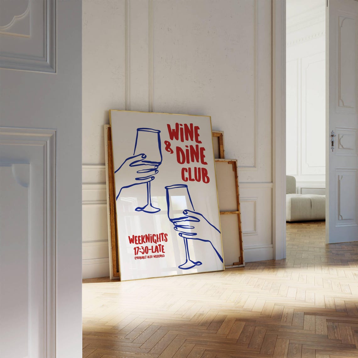 Wine and Dine Club Fun Modern Kitchen Line Art Bar Cart Poster - Image 3