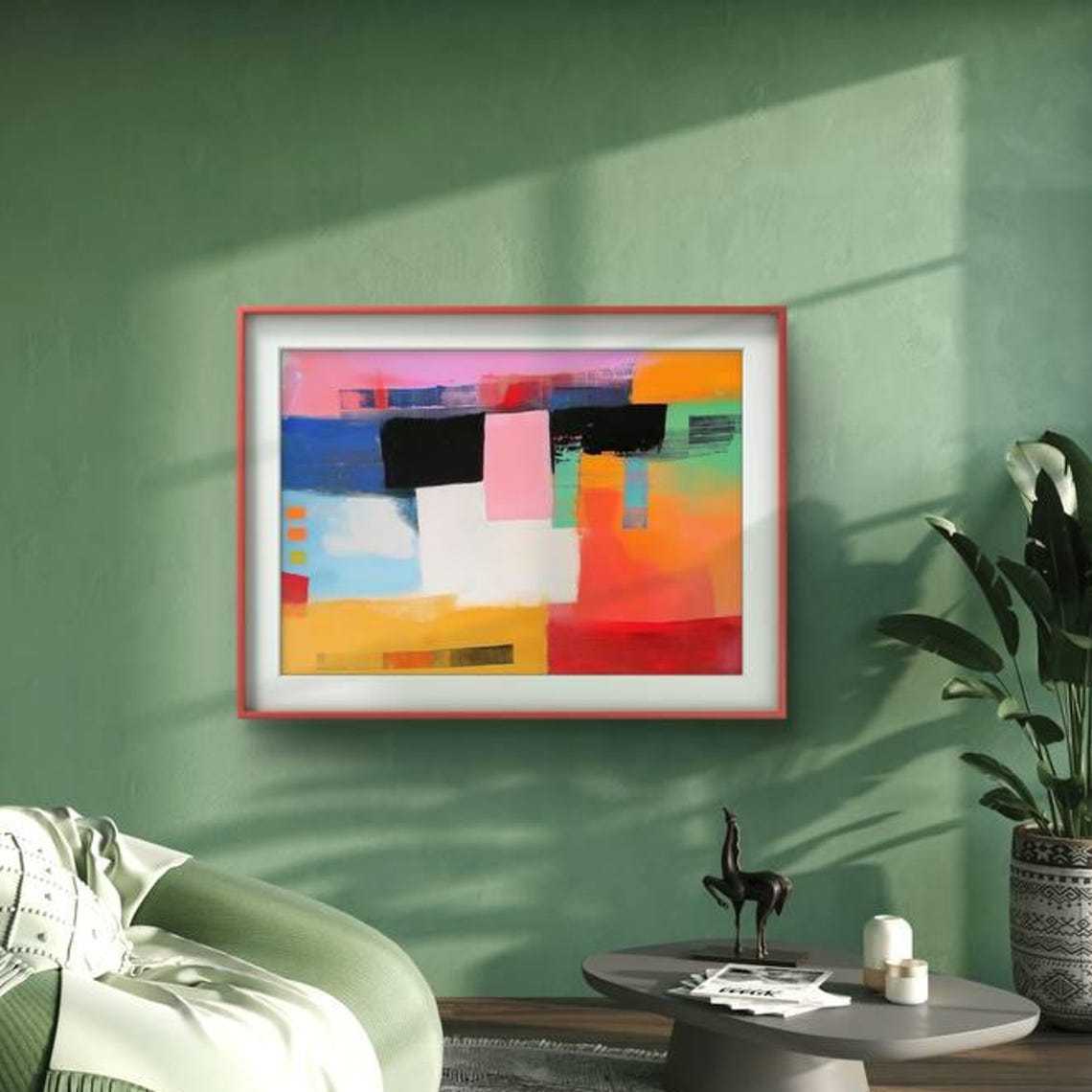 Bold Colorful Geometric Abstract Brushstroke Modern Wall Art