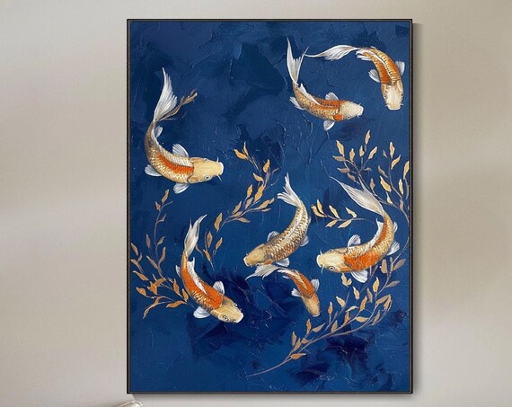 Abstract Koi Vintage Asian Art Print, Living Room Decor