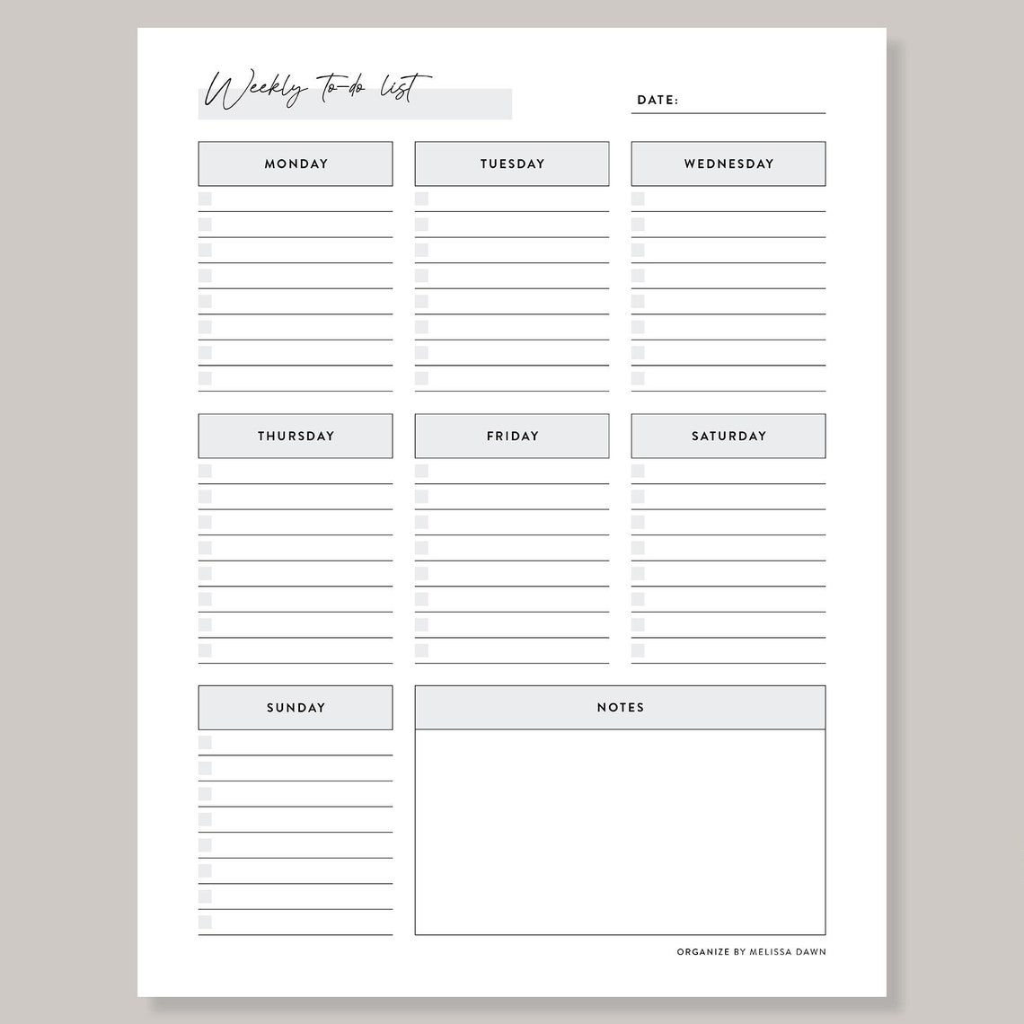 Weekly To Do List Planner Printable Organizer 7 Day Schedule Poster