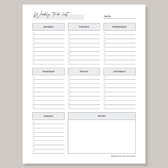 Weekly To Do List Planner Printable Organizer 7 Day Schedule Poster