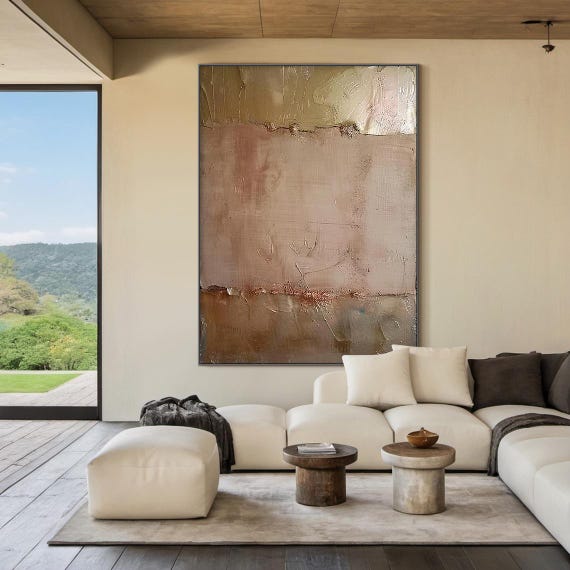 Brown Wabi Sabi Wall Painting Gold Abstract Art Large Beige Minimalist Wall Painting Oil Painting On Beige Textured Modern Art