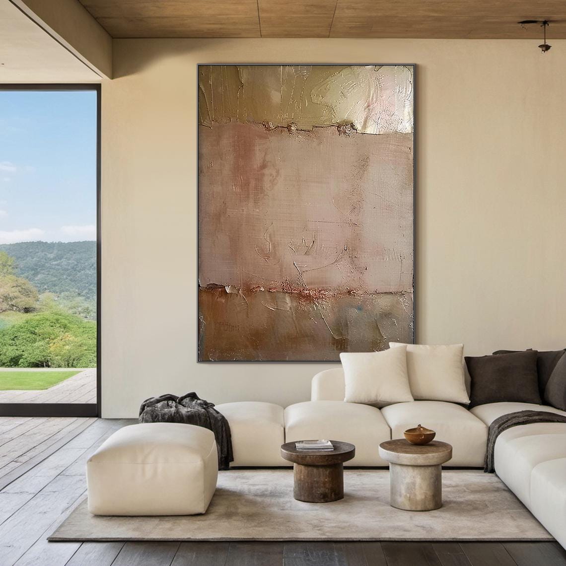 Brown Wabi Sabi Wall Painting Gold Abstract Art Large Beige Minimalist Wall Painting Oil Painting On Beige Textured Modern Art
