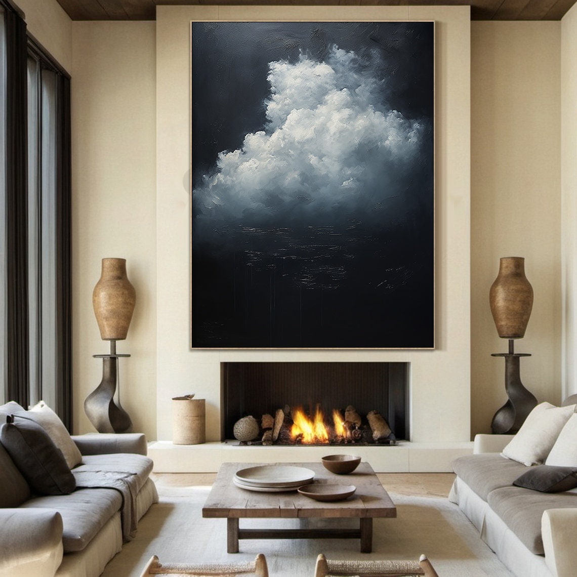 Original Landscape Oil Painting Abstract Art Nature Home Decor White Clouds Oil Painting Wall Art Handmade Gift - Image 3