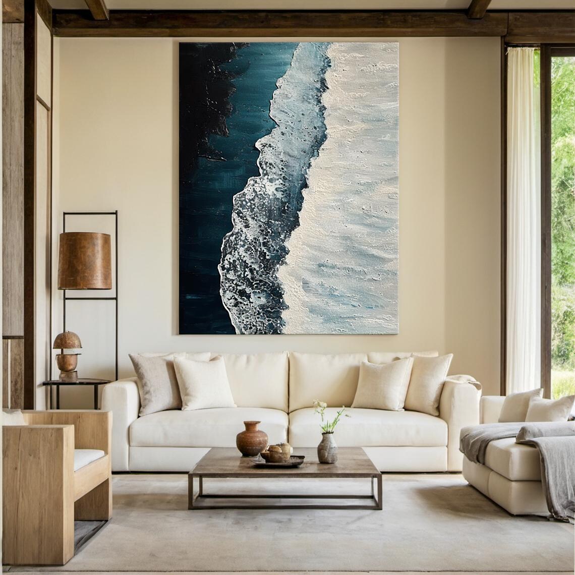 Dark Blue Ocean Aerial White Sand Shore Oil Painting Vertical Poster - Image 6