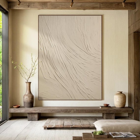 Pure Beige Wabi Sabi Wall Art Pure Beige Abstract Painting Large Beige Simple Wall Art Beige Textured Painting Modern Home Decor