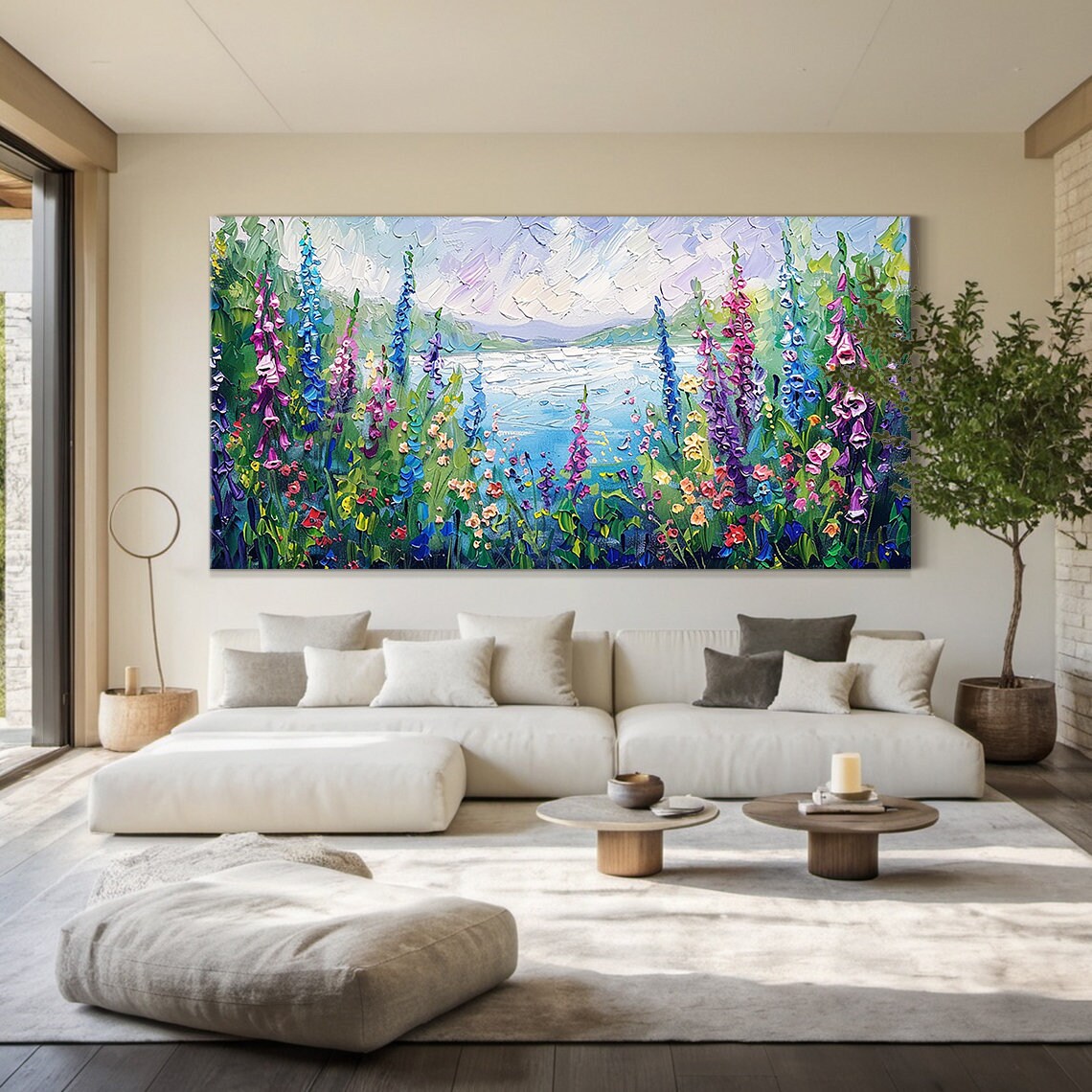 Purple Wildflower Meadow By The Lake Impasto Floral Art Poster - Image 6