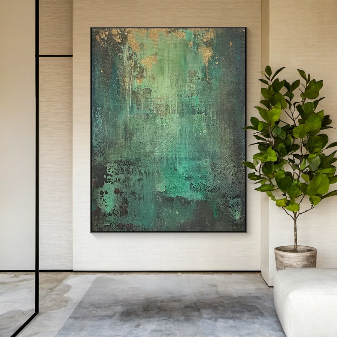 Green Minimalist Painting, Abstract Texture Art