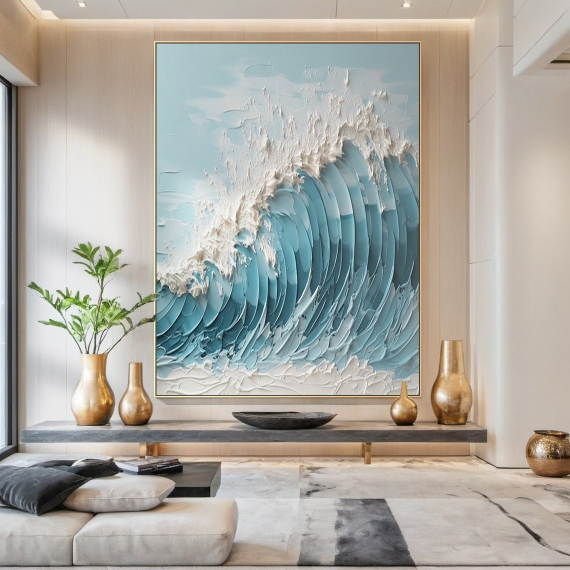 Turquoise Curling Wave White Foam 3D Texture Ocean Painting Wall Art