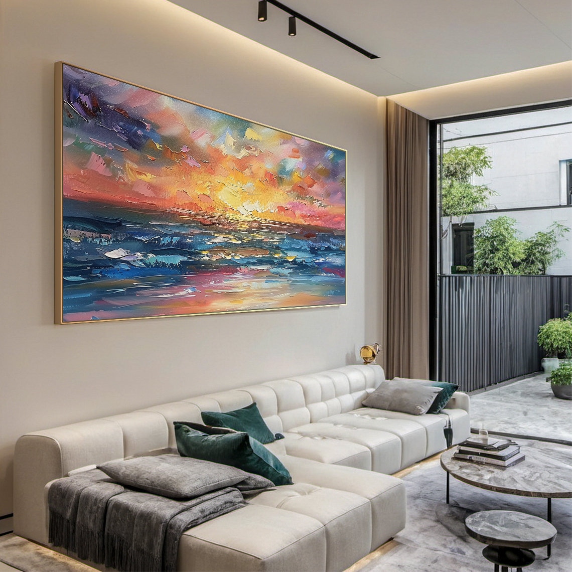 Vibrant Ocean Sunset Palette Knife Impasto Seascape Art Poster - Image 5