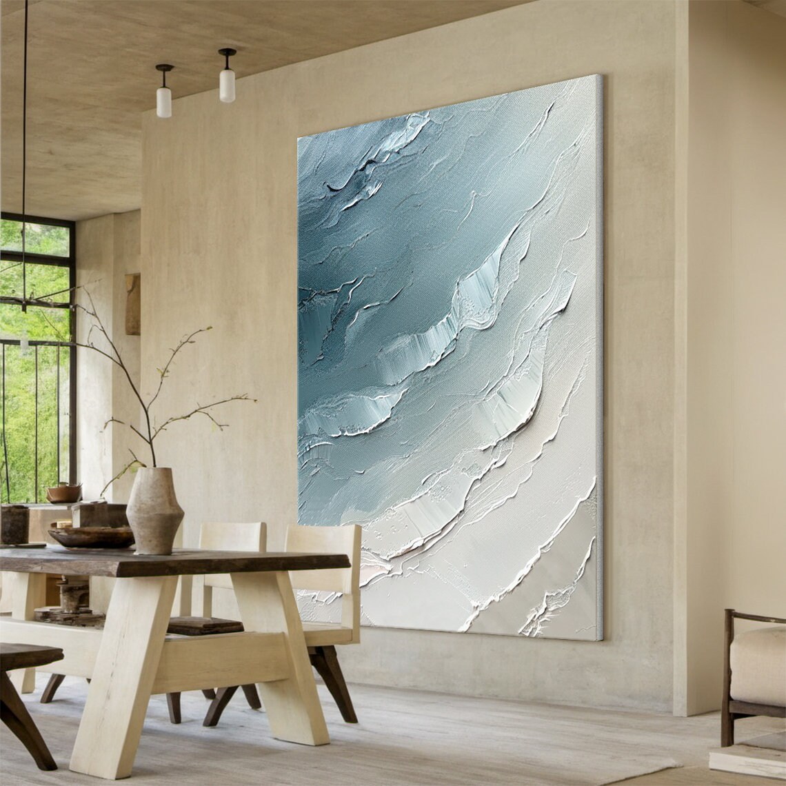 Blue Ocean Waves Abstract Painting, Living Room Art Print - Image 4
