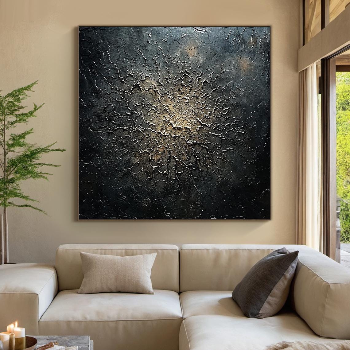 Black Gold Shimmer Abstract Texture Oil Painting Square Dark Poster - Image 6