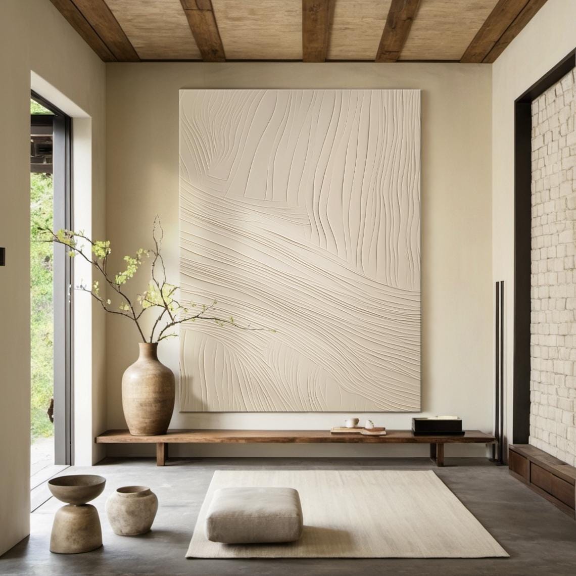 Beige Wabi Sabi Wall Art Beige Abstract Painting Large Beige Simple Wall Art Beige Textured Art Modern Stylish Decor - Image 2