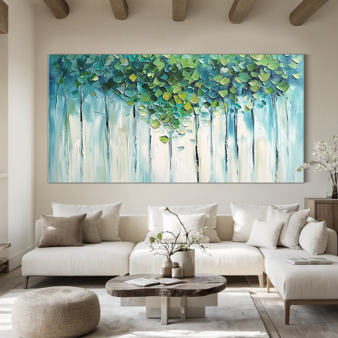 Green Tree Canopy Palette Knife Textured Modern Nature Art Poster - Image 4