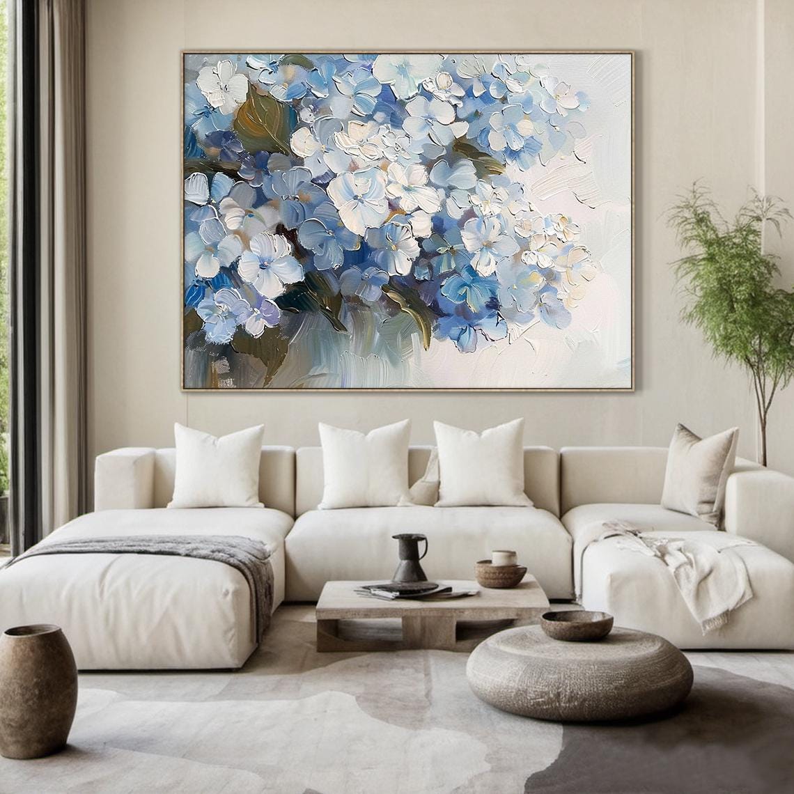 Blue White Floral Bouquet Painting Textured Botanical Wall Art Poster