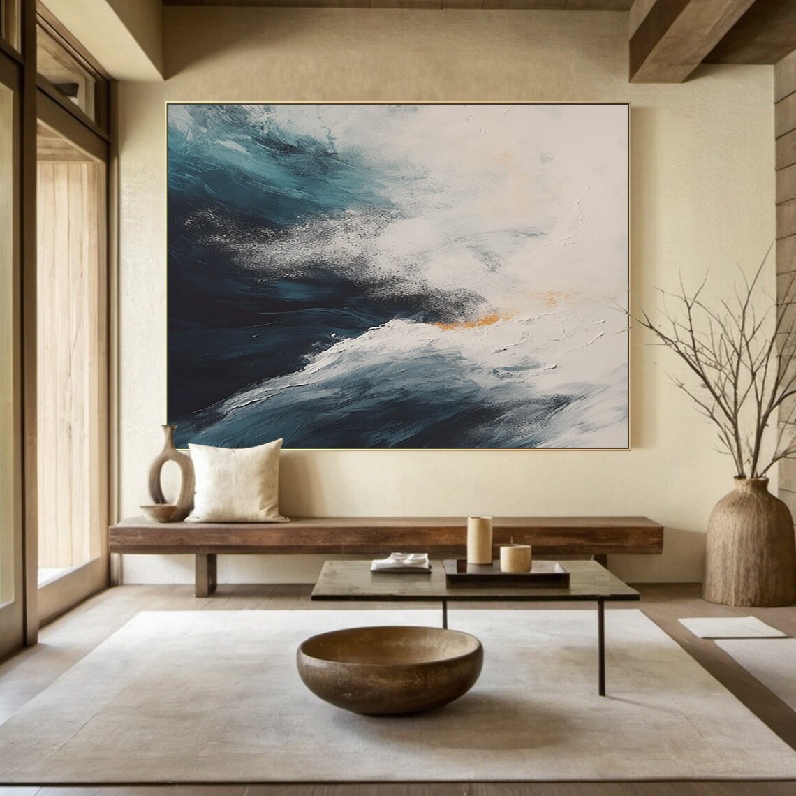 Blue Ocean Wave Abstract Art Print, Living Room Decor - Image 5