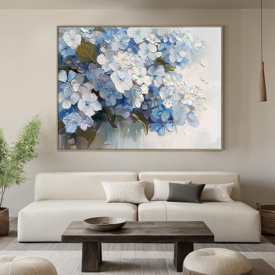 Blue White Floral Bouquet Painting Textured Botanical Wall Art Poster - Image 5