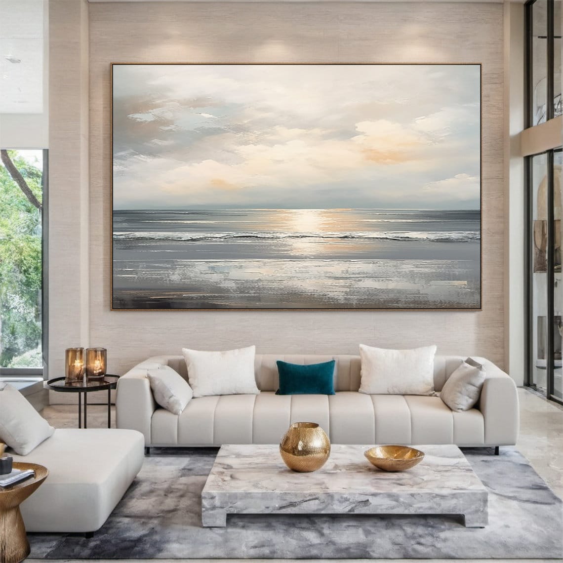 Ocean Wave Seaside Sunset Oil Painting Art Print, Modern - Image 3