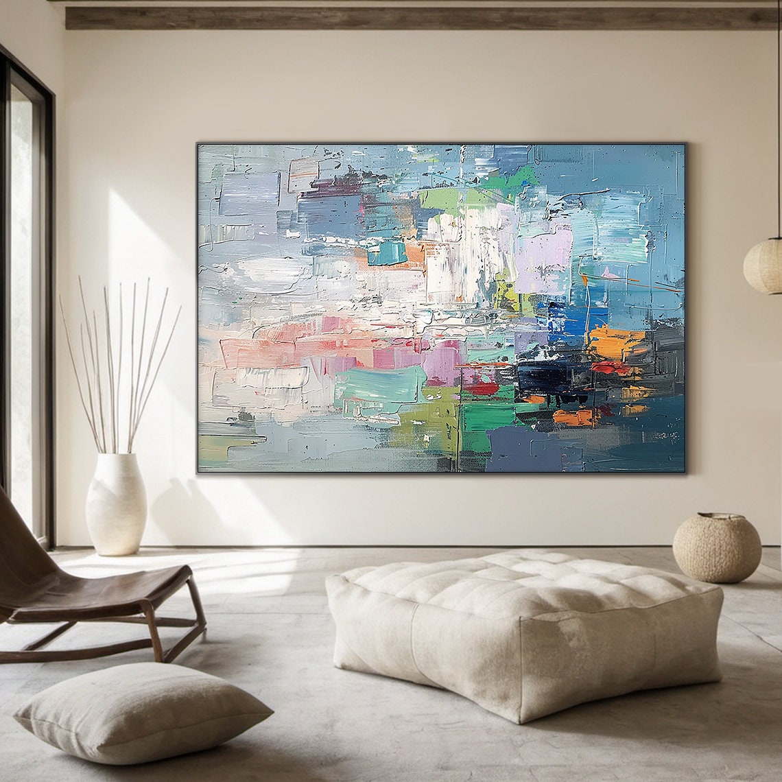 Colorful Palette Knife Abstract Blocks Modern Textured Art Poster - Image 2