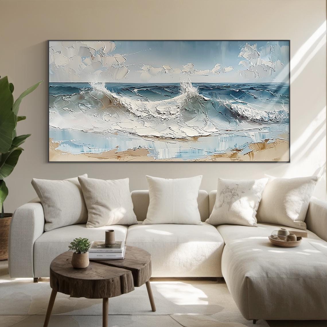 Blue Sea Wave Crash Textured Painting Beach Foam Wall Art Poster - Image 5