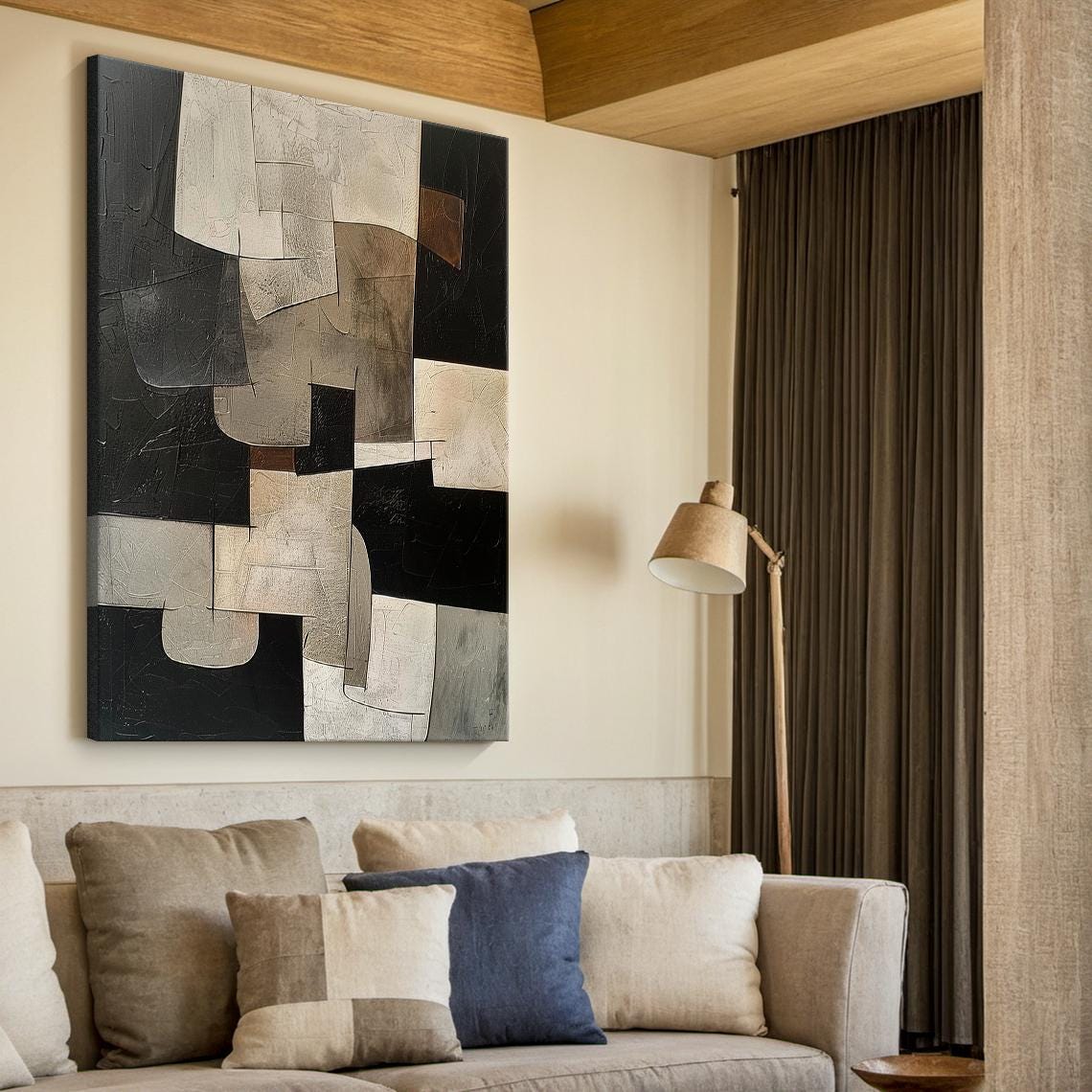 Black Abstract Oil Painting Decorative Painting Large Wabi Sabi Minimalist Wall Painting Brown Beige Abstract Art Modern Home Decor - Image 5