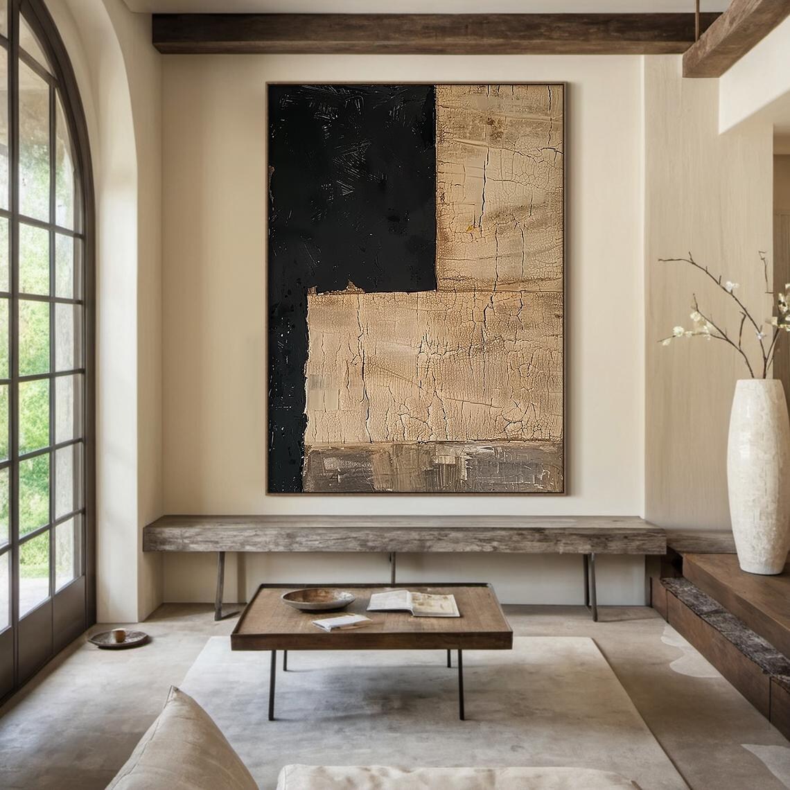 Original Brown Abstract Oil Painting On Large Brown Minimalist Wabi Sabi Wall Art Black Textured Art Modern Home Decor - Image 6