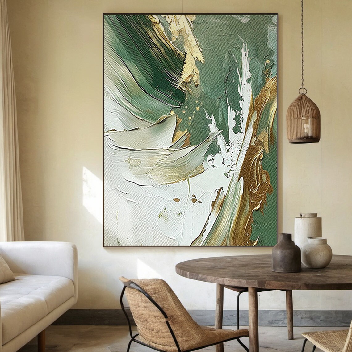 Green And White Abstract Painting, Minimalist Art Print - Image 4