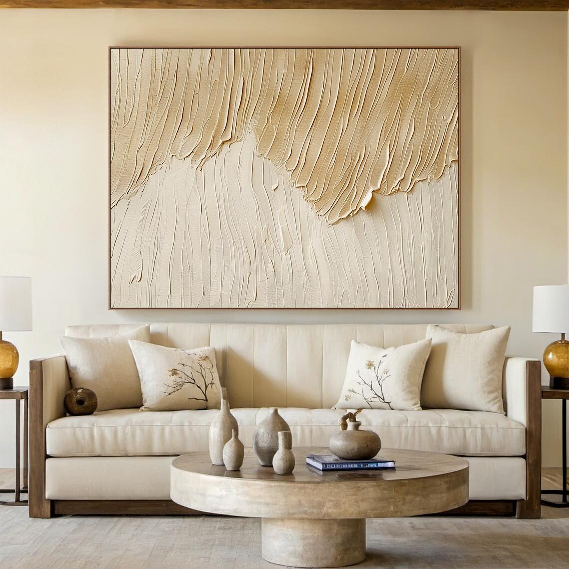 Beige Cream Wave Textured Abstract Painting Minimalist Wall Art Poster - Image 5